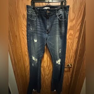 KanCan Dark Blue Distressed Flare Jeans